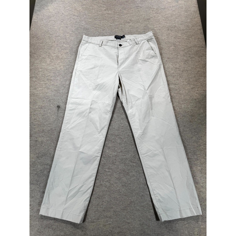 Chaps Mens Straight Fit Pants 38x32 Gray Mid Rise Flat Front Casual Chinos